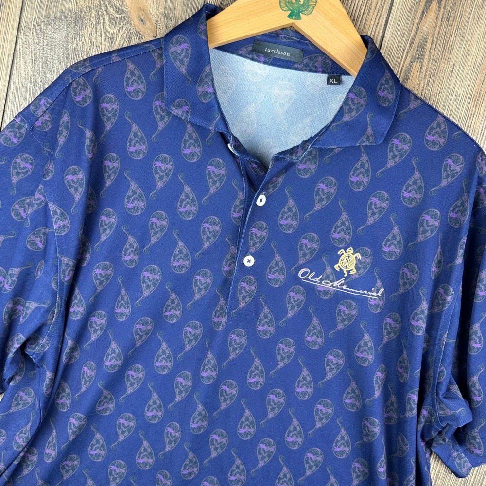 Turtleson Old Memorial Golf Club Paisley Performance Polo Shirt Men XL Navy Blue